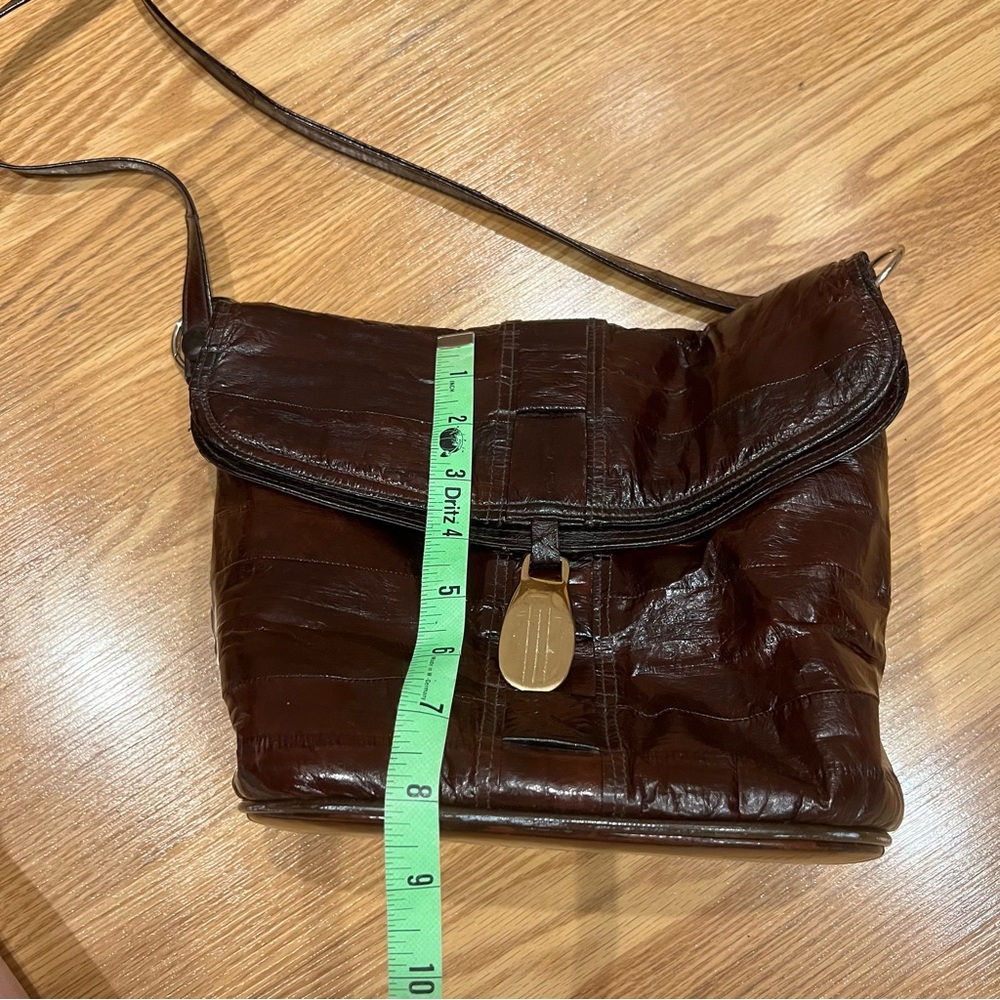 Vintage cognac brown Eel Skin Leather Shoulder Bag made in Korea - Picture 8 of 9